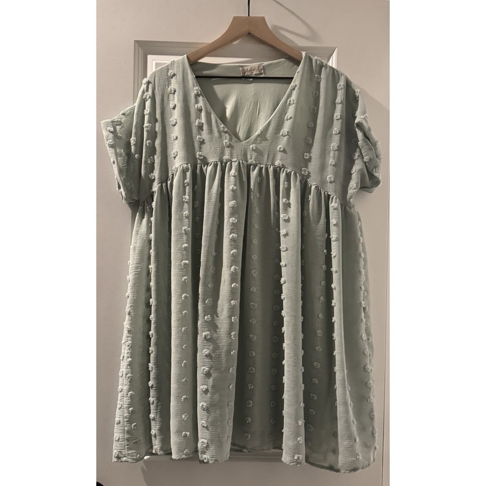 Altered State Sage Green Swiss Dot Babydoll Tunic Top Medium Boho Cottagecore